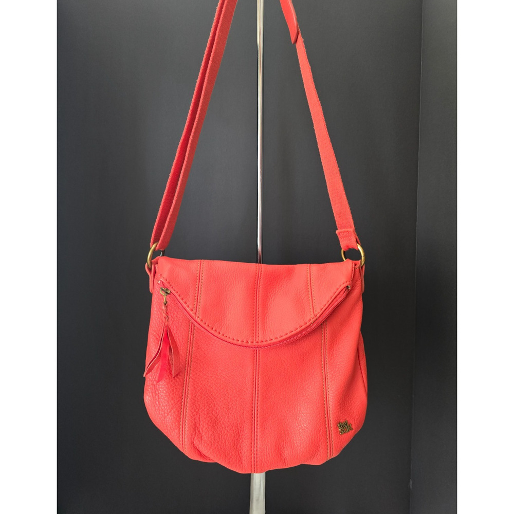 The Sax Genuine Leather Cross Body Shoulder Purse Fold Over Cayenne Red Orange